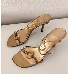 STUART WEITZMAN $299 Women Gold Leather Ice Rink Open Toe Sandals 7.5